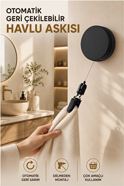 Kitchen Beauty Geri Çekilebilir Otomatik Sarımlı Havlu Askısı Havlu Klipsi 60...