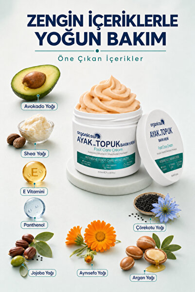 Organicsun Ayak ve Topuk Çatlak Bakım Kremi 100ml - Ayak Kokusu, Tırnak Bakımı Avokado ve Shea Yağlı