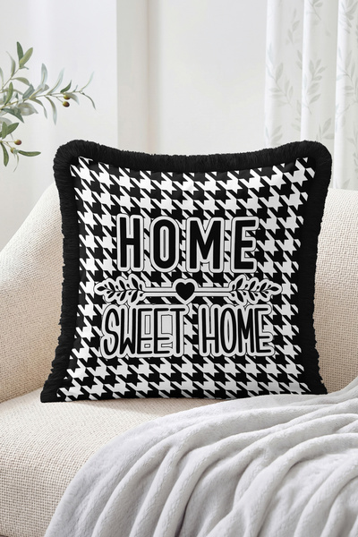 Realhomes Home Sweet Home Written Houndstooth Patterned Fringed Throw Pillow ...
