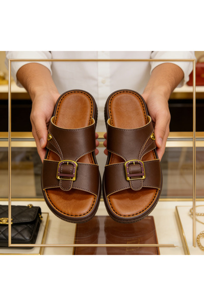 Amity Footwear KSA Unique Handmade Genuine Leather Men Slides, Ergonomic Desi...