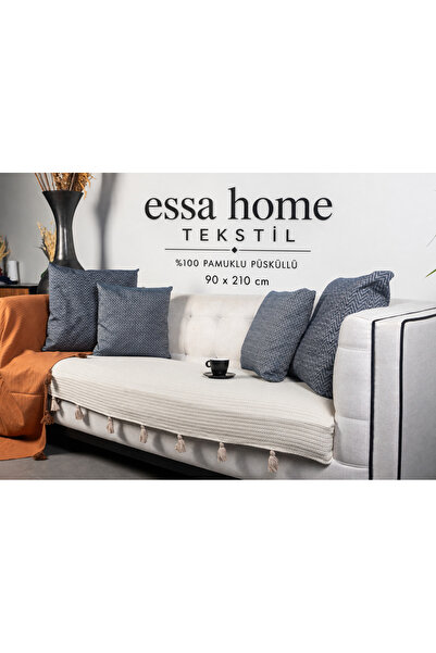 Essa Home Collection Püsküllü Koltuk Örtüsü %100 Pamuklu Çekyat Örtüsü - 90 x...