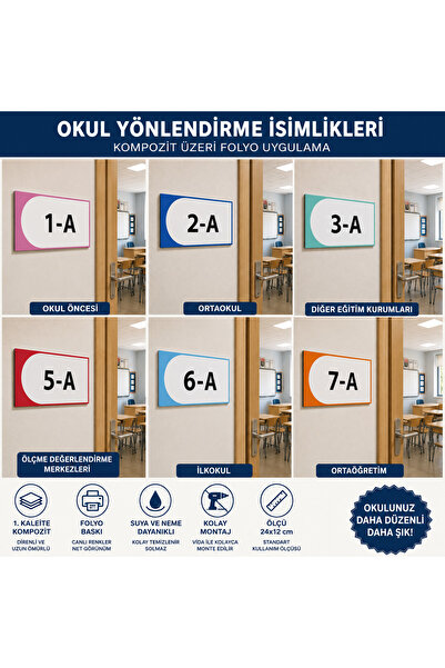 siverek reklam Okul Yönlendirme Levhası 24x12 cm – Kompozit Üzeri Renkli Foly...