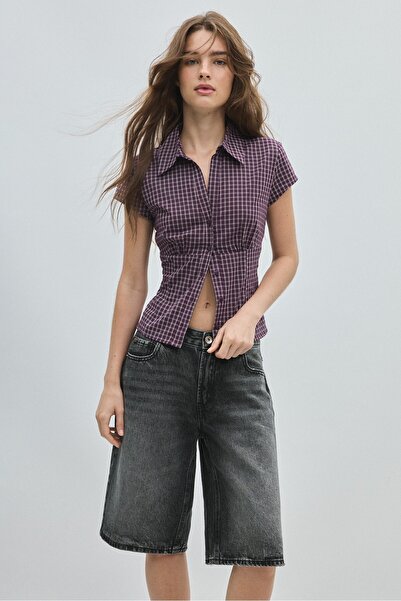 Stradivarius Short sleeve under-bust seam shirt