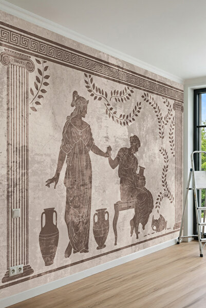 dreamwall Antik Mitolojik Figür, Sütun ve Amfora Motifli Tek Parça Tekstil Du...