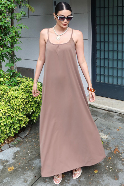 KECHİ WOMAN Rochie cu bretele Linda Fabric maro deschis