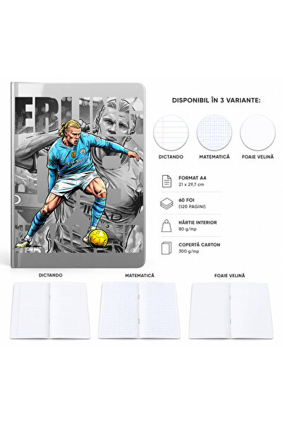 Ingift Caiet A4 Personalizat Erling Haaland – 60 Foi, Matematica