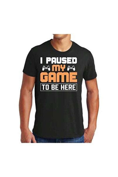 KYMC07 I Paused My Game To Be Here T-Shirt, Video Gamer Orange Neon T Shirt M...