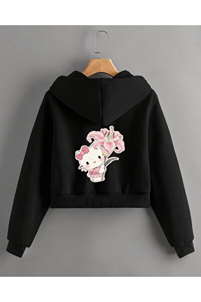 haha Kız Çocukları için Hello Kitty Çiçek Baskılı Kapüşonlu Ceket
