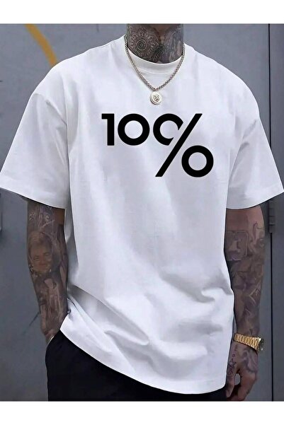 4Car Men'S Loose-Fitting White T-Shirt Featuring A Striking Black '100%' Desi...