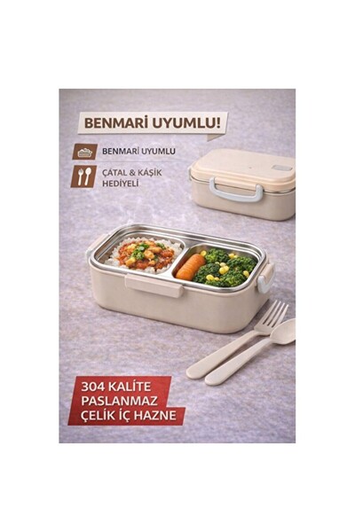 Empressco Paslanmaz Çelik 2 Bölmeli Bej Yemek Kabı, Sağlıklı ve Pratik Beslenme