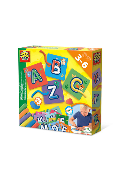 Hape Toys Set cu alfabet si argila modelabila, SES Creative, 27 sabloane, 6 a...