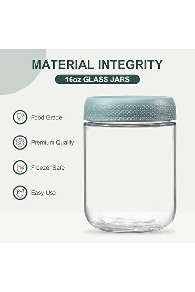 ALMEKAQUZ 6pack 16oz Glass Jars with Airtight Lids, Oats Containers with Lids...