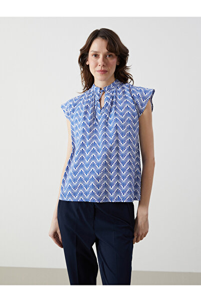 LC Waikiki Two Mt Shop Quality Tie-Neck Patterned Short Sleeve Women's Blouse