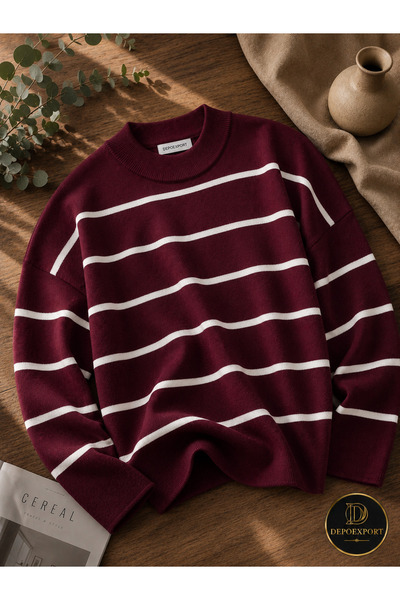 DepoExport Women's Striped Oversize Knitted Sweater