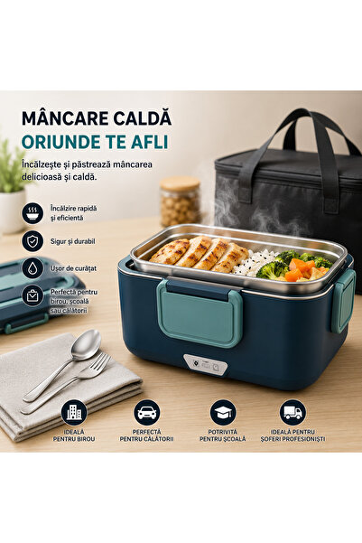 saraada Caserola Electrica Portabila 2.5L, 90W, Alimentare 220V + 12V/24V, Incalzire Rapida si Uniforma, Recipient Inox 304 Detasabil, Geanta Termoizolanta Inclusa, pentru Birou, Masina si Calatorii