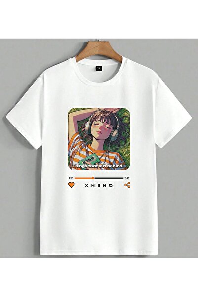 ELFERA Slušanje muzike Anime devojka T-shirt majica sa printom unisex oversiz...