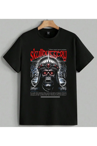 ELFERA Tricou oversize unisex cu imprimeu Skullbutery Craniu cu aripi, negru