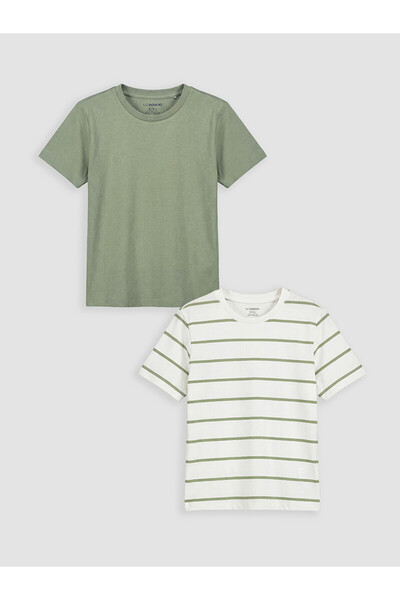 LC Waikiki Trendlucky Boys' T-Shirt with Oval Collar and Contrast Color, Pack...