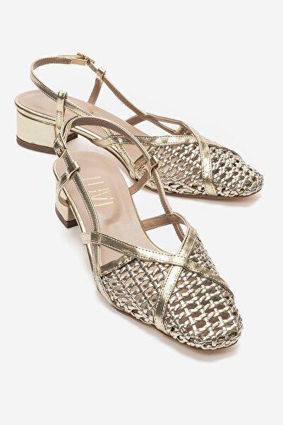 LuviShoes Sandale cu toc pentru femei LENVOR Gold Knit