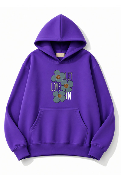 herkesemoda Hanorac cu glugă cu imprimeu Love Flower, cu 2 fire, tip Rasteron