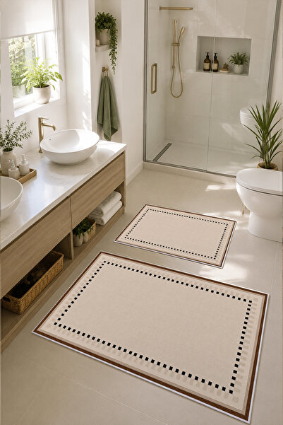 Coco Clementine Modern Kaymaz Tabanlı Banyo Paspası Dekoratif Makinede Yıkana...