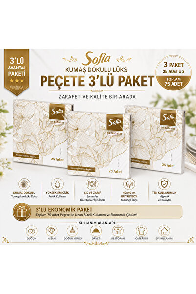 Sofia Kumaş Dokulu Peçete 3'lü Paket (75 Adet)