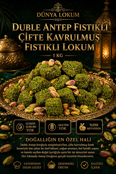 Duble antep fıstıklı çifte kavrulmuş fıstıklı lokum - glutensiz lokum 1 KG
