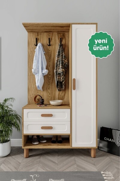 mapahomeliving Flora Portmanto 2 Çekmeceli 8 Bölmeli MDF Membran Kapaklı Meta...