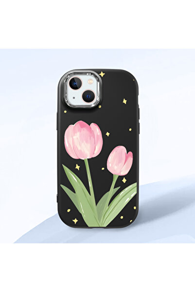 SLIMFELT iPhone 13/14 Uyumlu Pembe lale kılıf, basit ve taze koruyucu kaplama