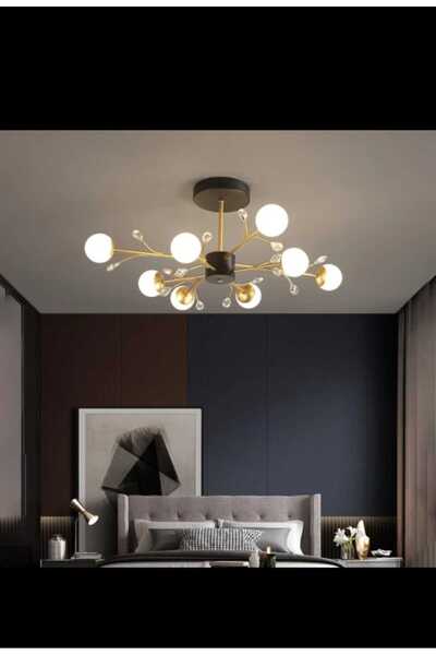 Belezza Lighting 8 Li Siyah Gold Avize BLZZ0013