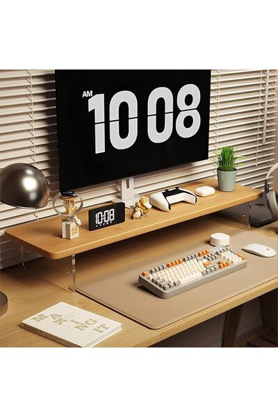 GENERAL Anspect Log Monitor Stand Riser, 60cm Wood Desk Organizer for Laptop,...