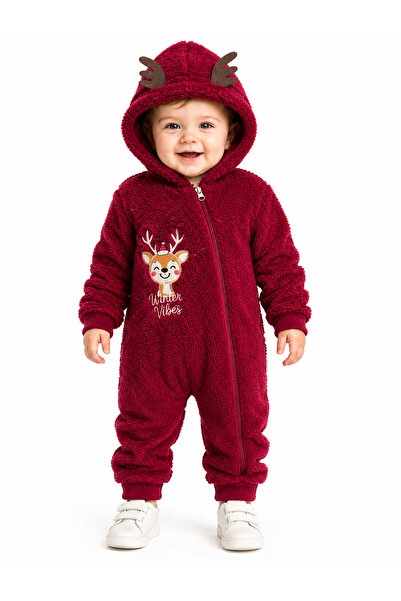Chicsy Baby بدلة أطفال شتوية للجنسين من ويلسوفت مزينة بتطريز غزال لطيف وسحاب ...