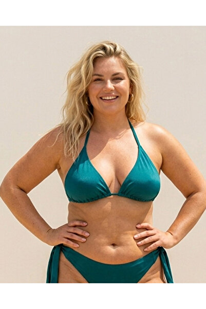 ROCK CLUB Plus Size Triangle Bikini Top Teal