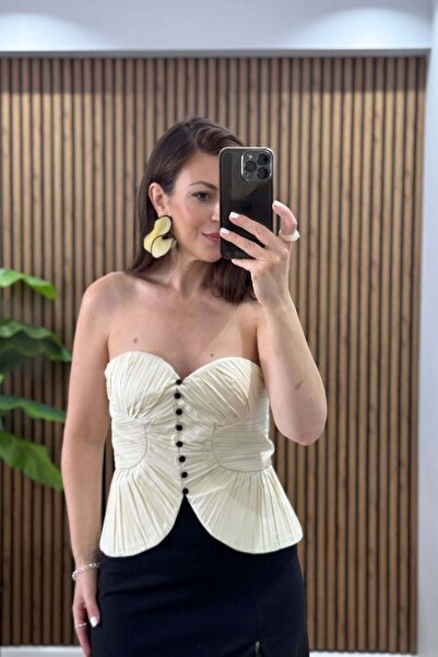 Banu Angay Lunea Pile Detaylı Korse Büstiyer Ekru