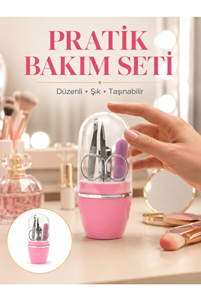 FTA TİCARET Nail Care Manicure Pedicure Set 4 Piece Pink Home and Travel Comp...