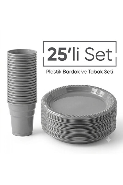 Genel Markalar 25'Lİ GRİ PLASTİK TABAK BARDAK SETİ