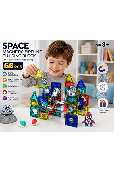 Generic PZL Magnetic Tiles Building Blocks Set 68 pcs – Space STEM Constructi...