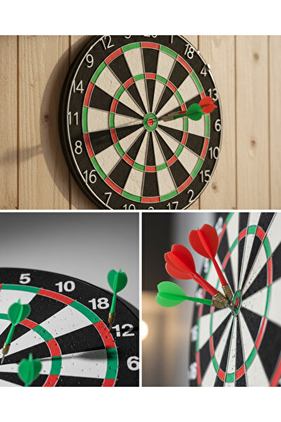 OSKA GLOBAL Quality Wooden Dart Board 12 Inch 4 Pcs Metal Needle Tip Darts