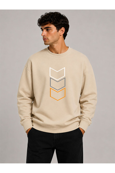 herkesemoda Directional Arrows Printed Crew Neck 2 Thread Sweatshirt
