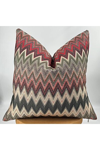 Piccotton Home Dekoratif Kırmızı Siyah Zigzag Desenli Dokuma Yastık Kılıfı Bo...