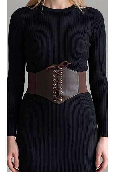 Kemerix Women's Lace-Up Corset Elastic Bitter Brown Belt