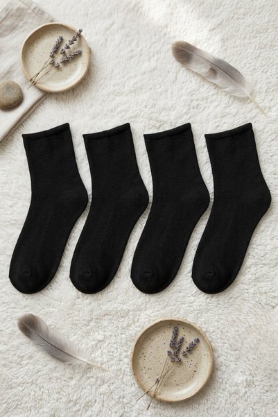 Socketta 4-Piece Black Women's Bamboo Seamless Elastic Flexible Short Socks - Premium