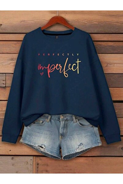 herkesemoda Hanorac imprimat perfect, cu 2 fire, cu guler tip crewneck, model...