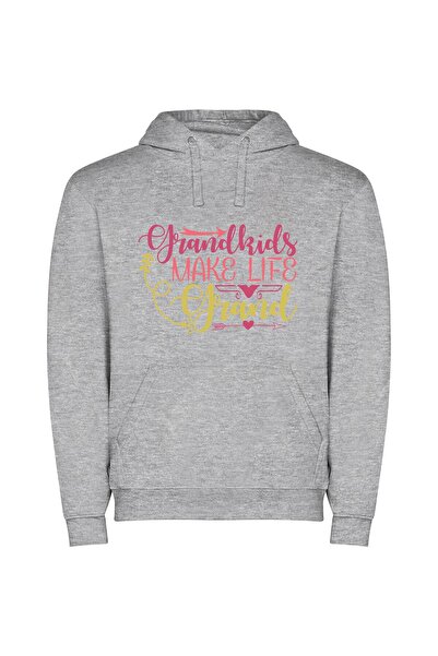 iLovePrints Life, Loved and Grand Φούτερ με κουκούλα σε χρώμα Γκρι