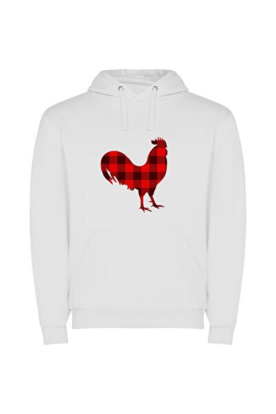 iLovePrints Regal Rooster Reigns Φούτερ με κουκούλα σε χρώμα Λευκό