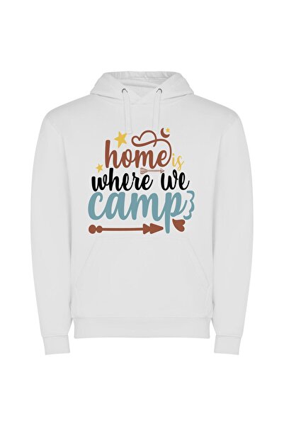 iLovePrints Camping: Home Away from Home Φούτερ με κουκούλα σε χρώμα Λευκό