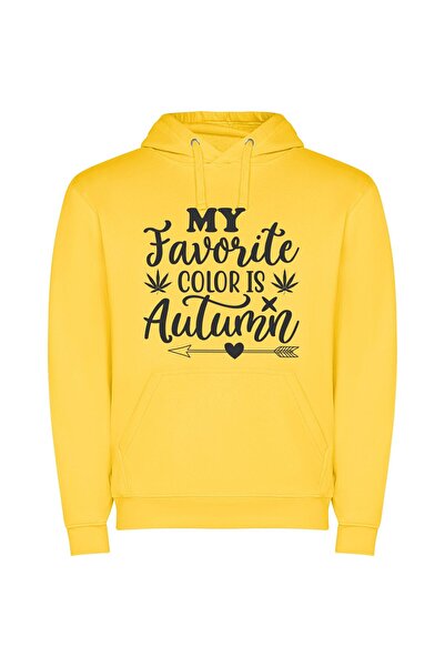 iLovePrints Autumn's Happy Favorite Quotes Φούτερ με κουκούλα σε χρώμα Κίτρινο