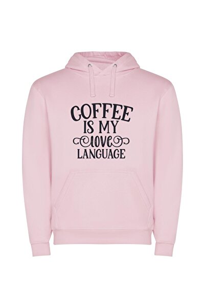 iLovePrints Coffee Love Language Bliss Φούτερ με κουκούλα σε χρώμα Ροζ