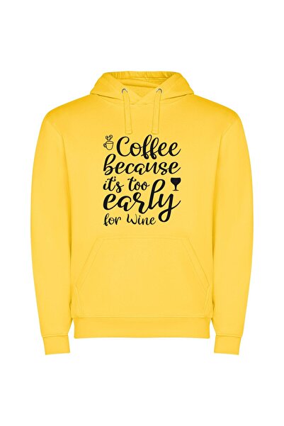 iLovePrints Coffee, Wine, and More Φούτερ με κουκούλα σε χρώμα Κίτρινο