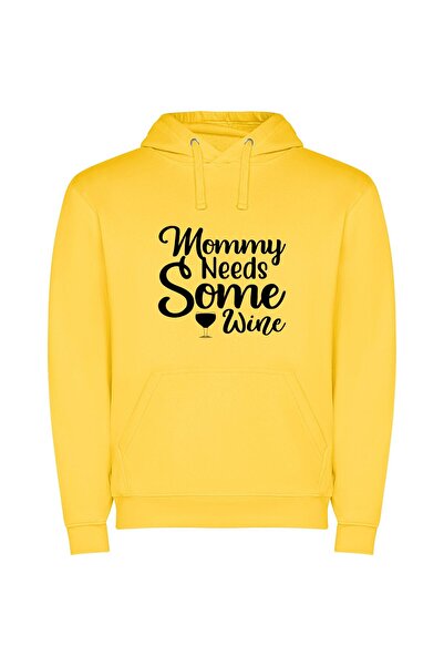 iLovePrints Wine for Mama's Bliss Φούτερ με κουκούλα σε χρώμα Κίτρινο
